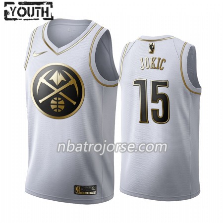 Barn Denver Nuggets Tröja Nikola Jokic 15 2019-20 Nike Vit Golden Edition Swingman